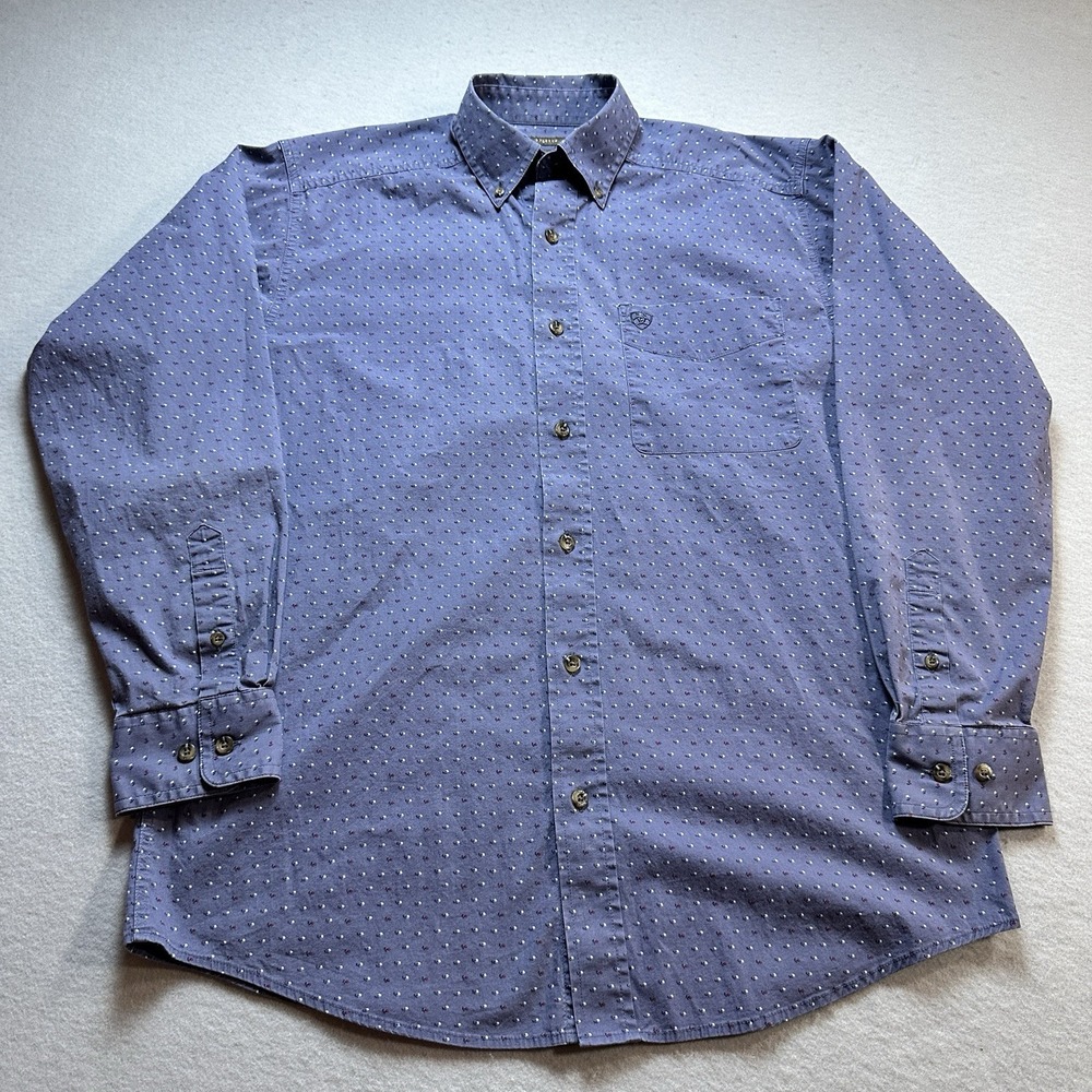 Ariat Floral Print Shirt Blue Stretch Collared Button Down Mens Size Medium